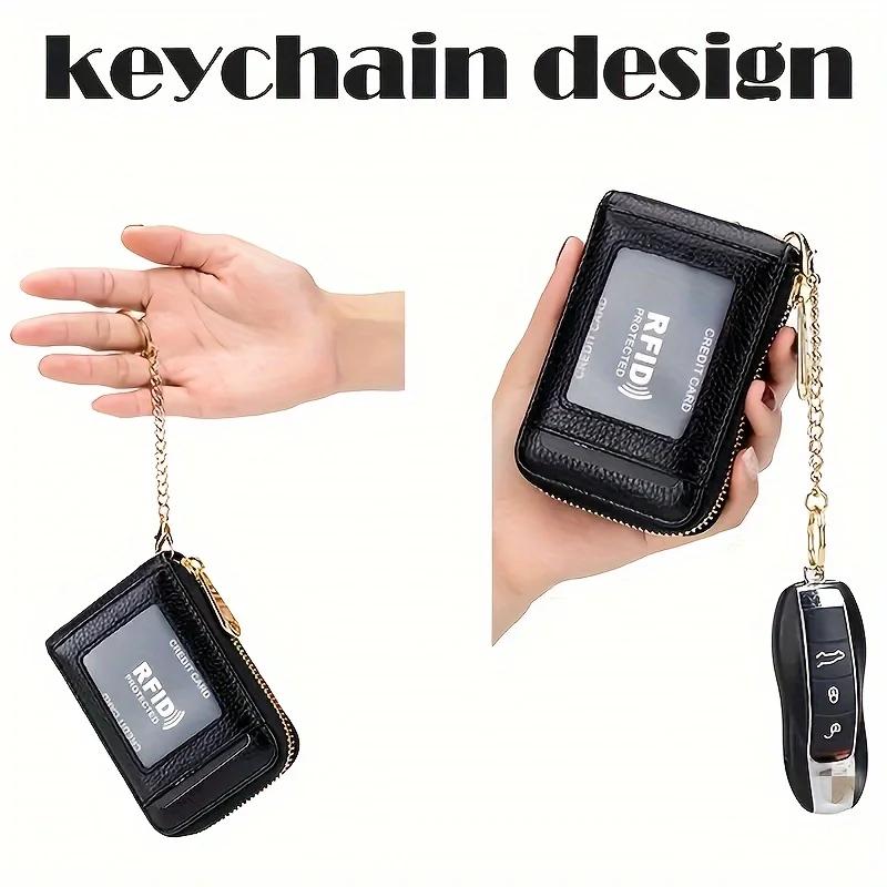 Ladies Wallet RFID Blocking Card Holder with Chain 12 Slots ID Window Birthday Gift