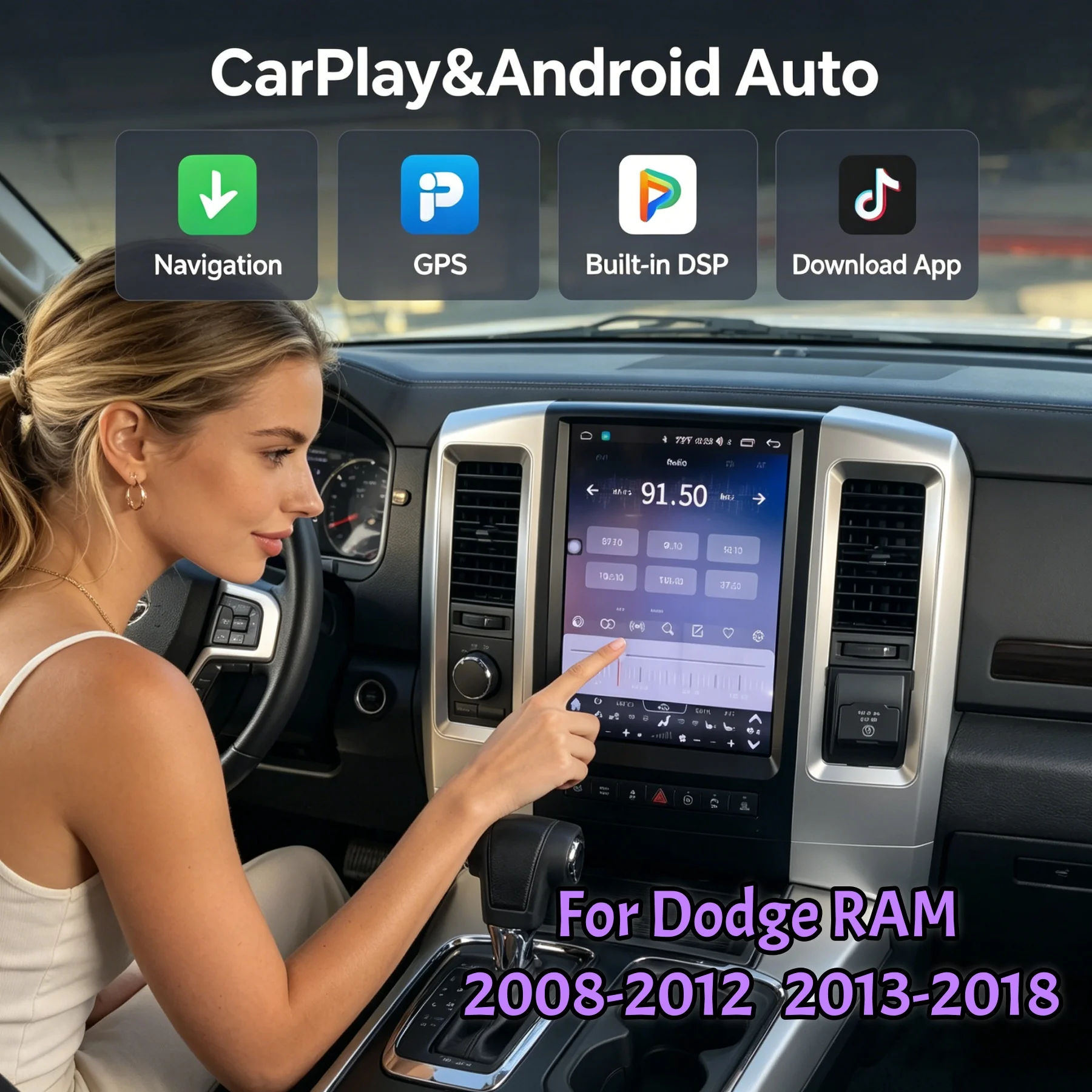 

12.1" Carplay Android Car Radio For Dodge Ram 1500 2500 3500 2008-2018 Navigation Multimedia Bluetooth Touch Screen Head Unit