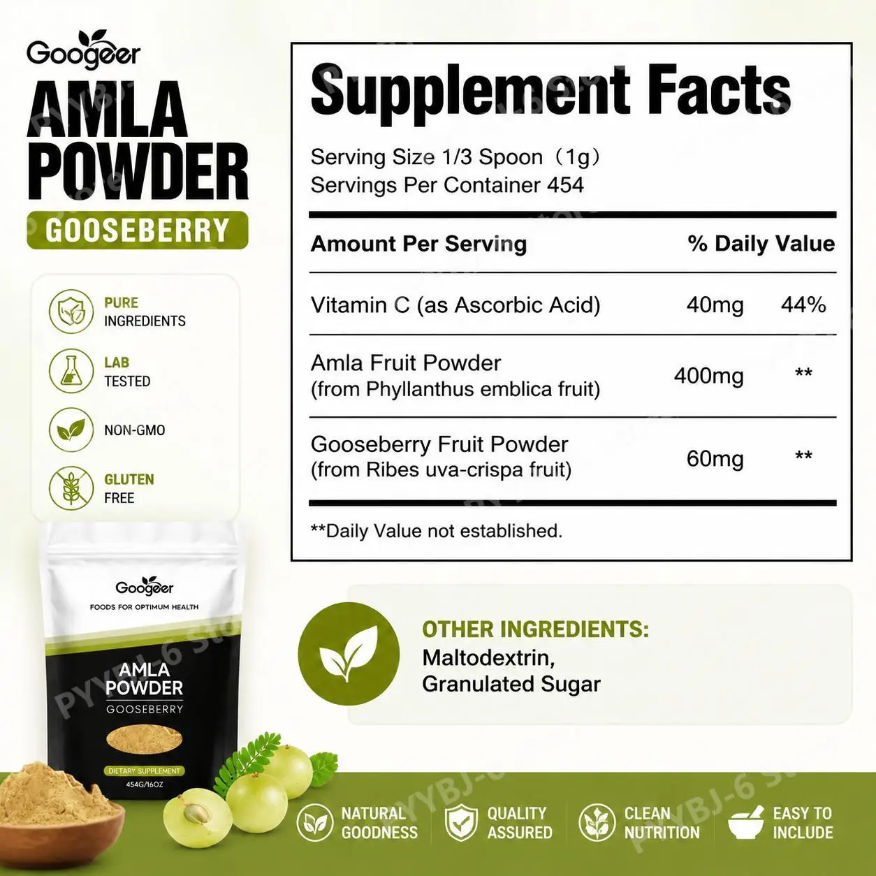 Googeer Amla Powder with Vitamin C and Gooseberry Fruit Powder Daily Energy Support Antioxidant Support 454 G