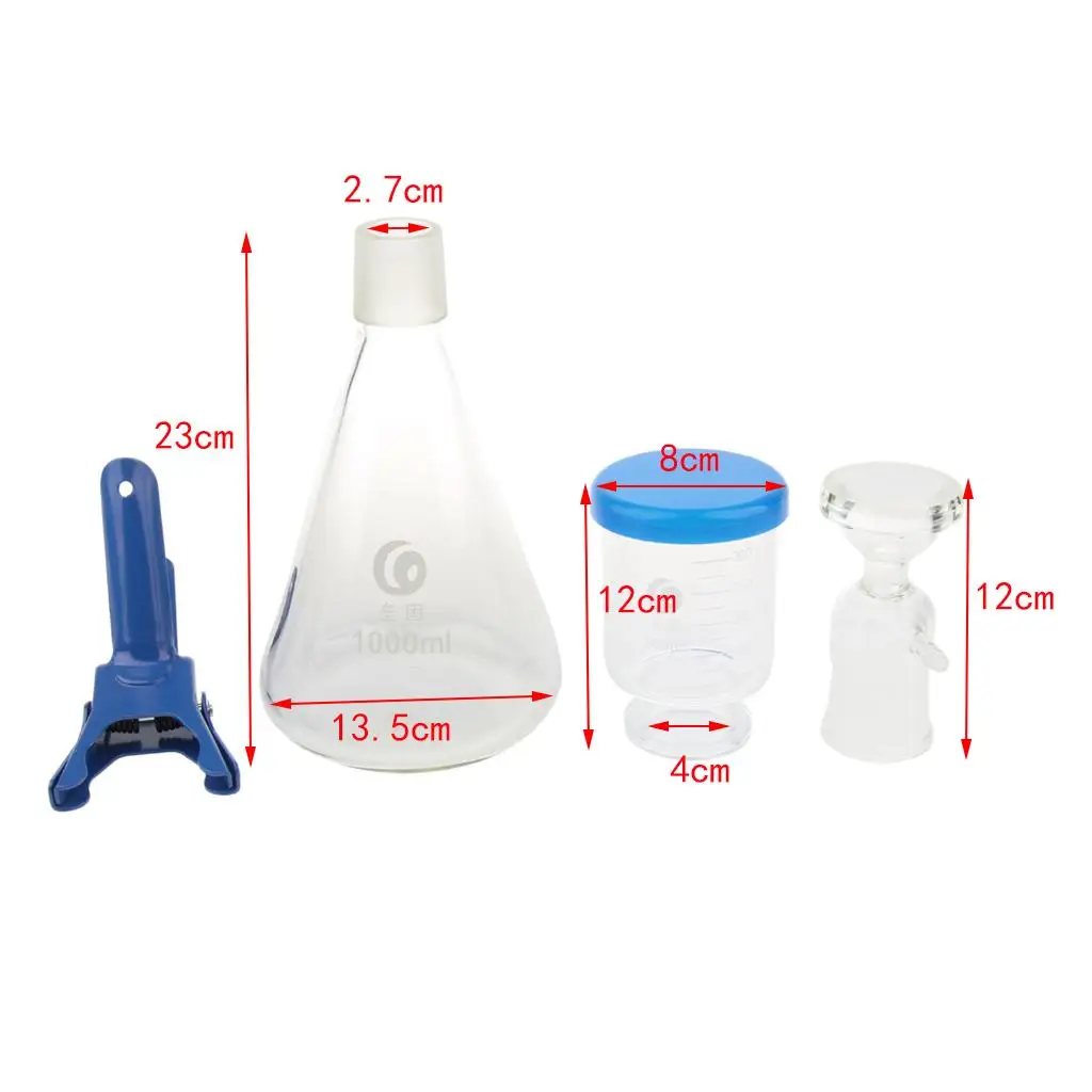Lab Vacuum Filtering Apparatus 1000ml Glass Flask with 300ml Graduated Funnel Aluminum Clamp and Durable Seal for Research Work