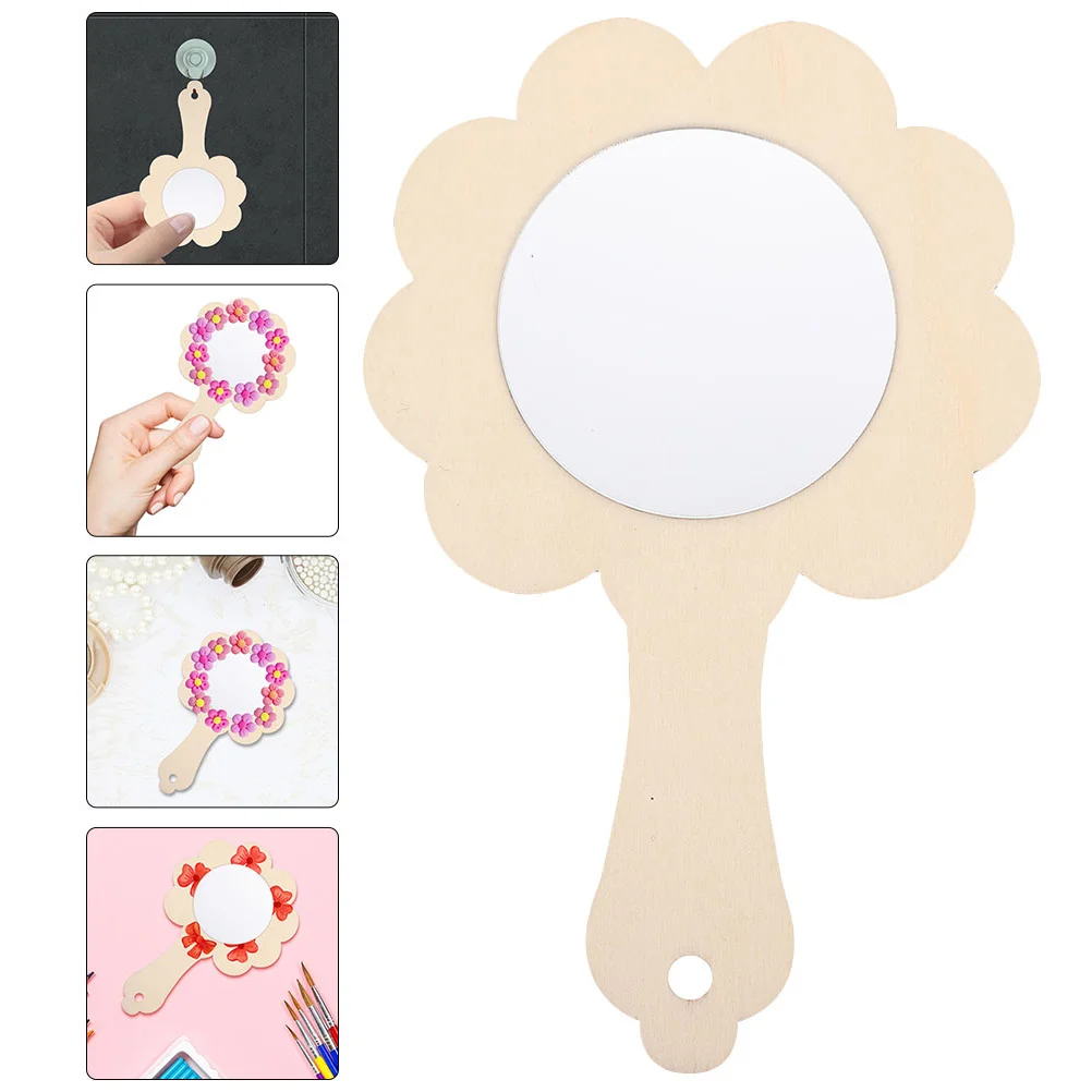 

5 Pcs Manual Wooden Vanity Mirror Make up Handheld for Makeup Unfinished Mini