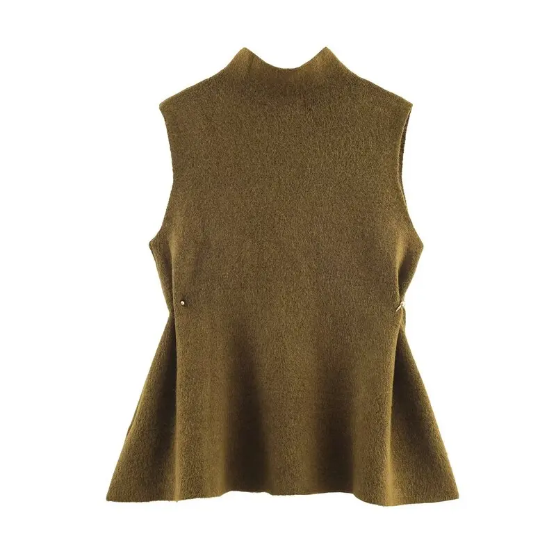 Jesień 2025 Nowa damska asymetryczna dzianinowa bluzka z ozdobami po bokach, uniwersalny trend mody, europejski styl, regularna długość, wyszczuplająca.