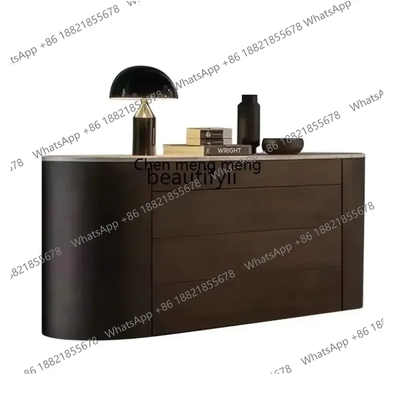D178 Y yj Italian Smoky Oak Light Luxury Arc Chest of Drawers Marble Entrance Cabinet Sideboard Cabinet