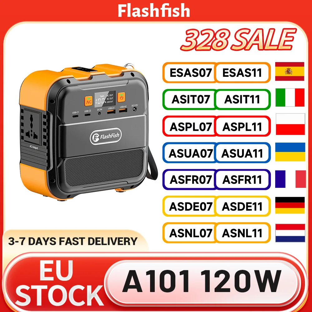 A101 Estação De Energia Portátil Flashfish 120W 98Wh 26400Mah, Gerador Solar De Backup Para Viagens Ao Ar Livre, Camping E Iluminação Em Casa