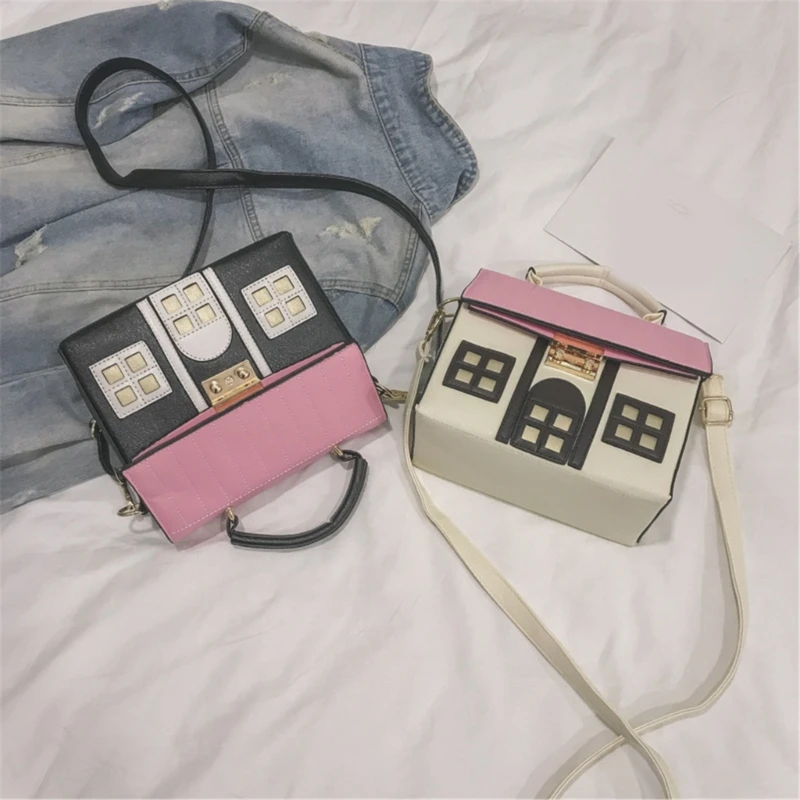 Women PU Leather Shoulder Bag Cartoon Handbag House Shaped Messengers Bag Girl Casual Crossbody Bag Shopping Dating Bag