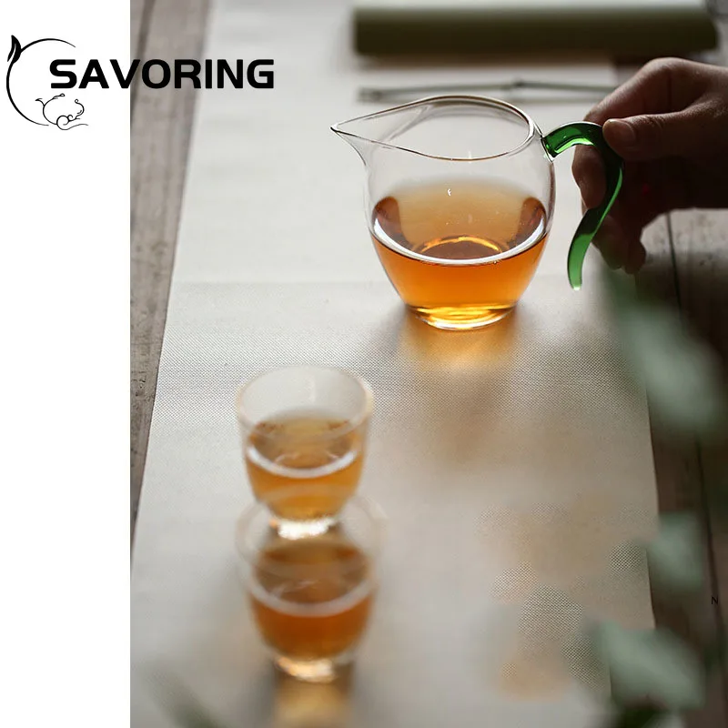 300ml Heat-resisting Clear Glass Tea Pot Fair Cup Chahai Handmade Kung Fu Tea Cup Teaset Tea Pitcher Divide Tea Ware with Handle