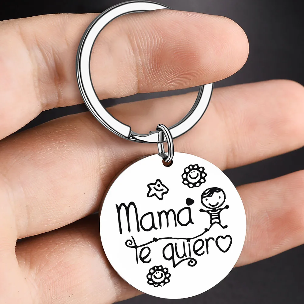 Fashionable Creative Stainless Steel Spanish Mama Te Quiero Necklace 2022 Cute Keychain Mother's Day Gift DIY Customizable