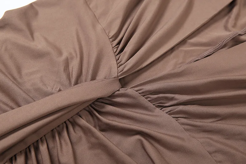 Autumn Women Elegant Sexy Ruffles Ruched Bodycon Maxi Dress Deep V Neck Full Sleeve Slim Party Long Robe Banquet Evening Gown