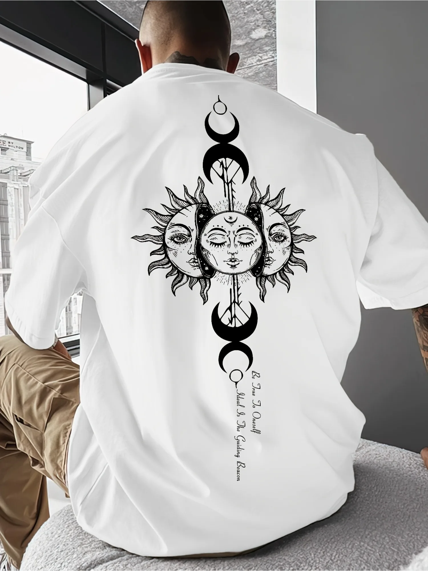 Sun Moon Phases Be True To Oneself Graphic T-Shirt Men Women Streetwear Short Sleeve Cotton Celestial Mystical Urban Tee Tops