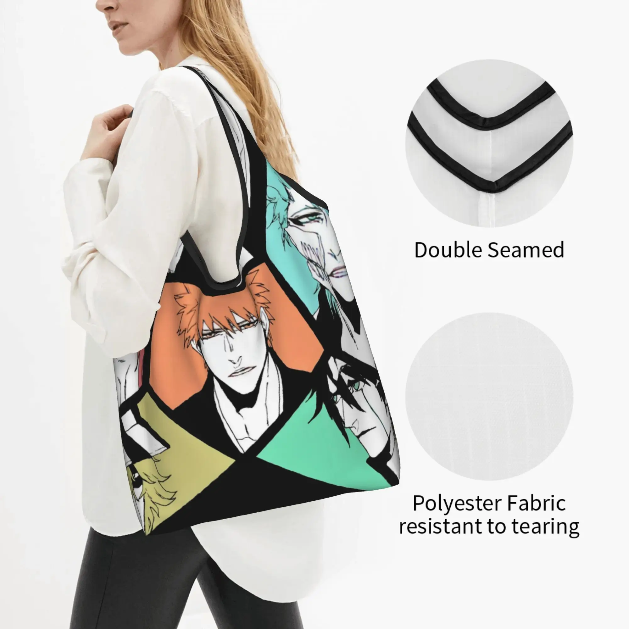 B-Bleaches Mangas  Grocery Tote Shopping Bags Women Funny Vintage Shopper Shoulder Bags Large Capacity Handbag