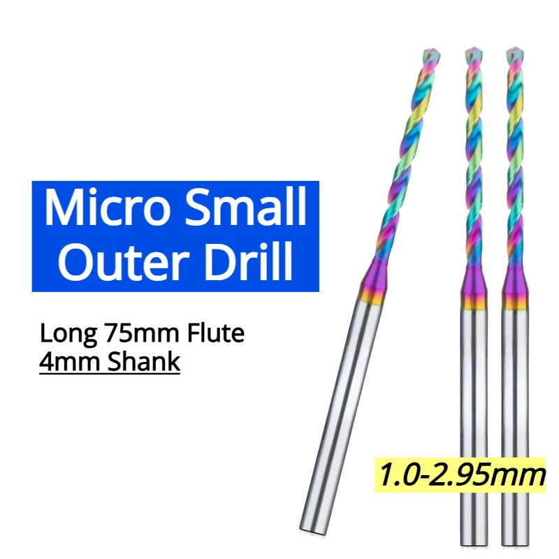 ミニマイクロ外付けドリル、切削長75mm、シャンク4mm、直径1mm-295mm、アルミニウムおよび銅加工用dlcコーティング