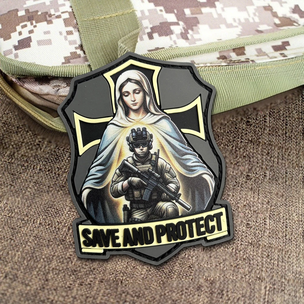Save And Protect Crusader Knight PVC Patch Taktisches Moralabzeichen mit Klettverschluss, Templer Paladin EDC Rucksack Airsoft Militärausrüstung