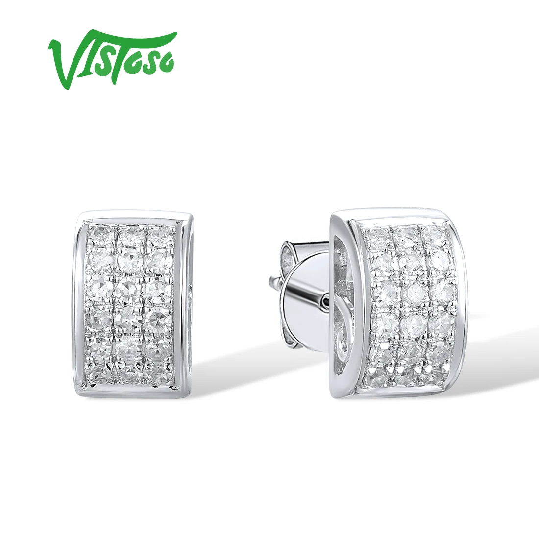 

VISTOSO Pure 14K 585 White Gold Stud Earrings For Women Sparkling Diamonds Wedding Anniversary Delicate Party Gifts Fine Jewelry