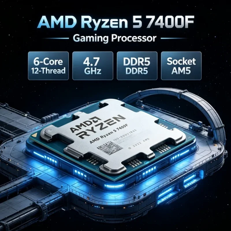 AMD Ryzen 5 7400F 6-Core 12-Thread 65W 5nm Zen 4 Up to 4.7GHz L3=32M DDR5 PCIe 5.0 Desktop Processor