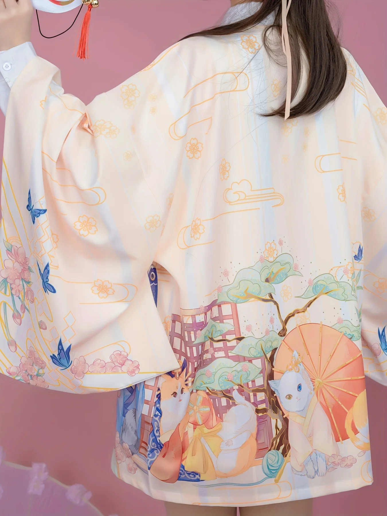 Japanese sunscreen coat anime Haori Meow World E jk cute and wind cardigan Lolita soft sister Japanese yukata Kimono cardigan Ha