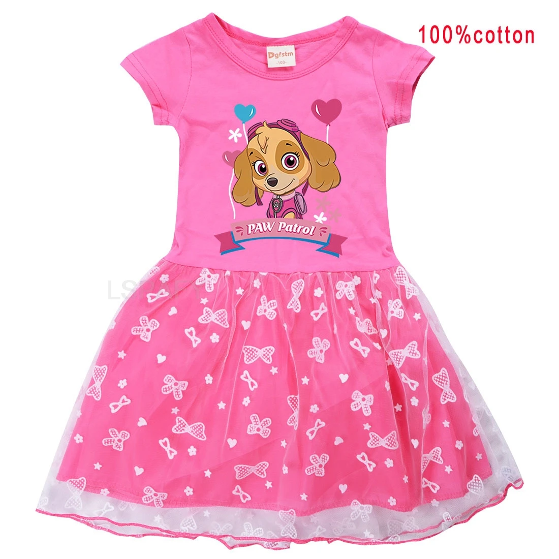 Summer Girls Dress Cotton Cartoon PAW PATROL Splicing Mesh Party Princess Dresses For 2-8 Years Girls Birthday Clothes