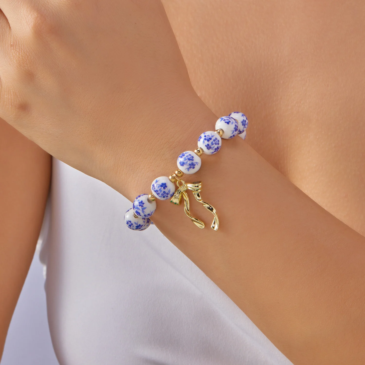 العصرية السيراميك سوار أنيق للنساء حساسة خمر زهرة العرقية نمط Bowknot الصليب بنات سوار الحفلات مجوهرات هدايا #3