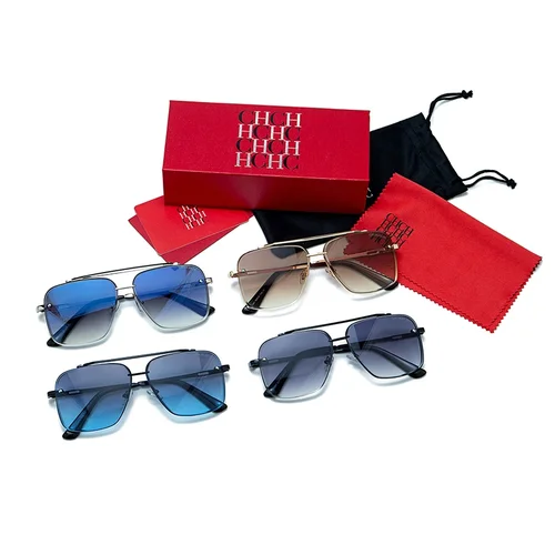 CH Estilo clásico Marco fino Raya horizontal Borde Diseño único Marca de lujo ligera Gafas de sol simples y elegantes para mujer