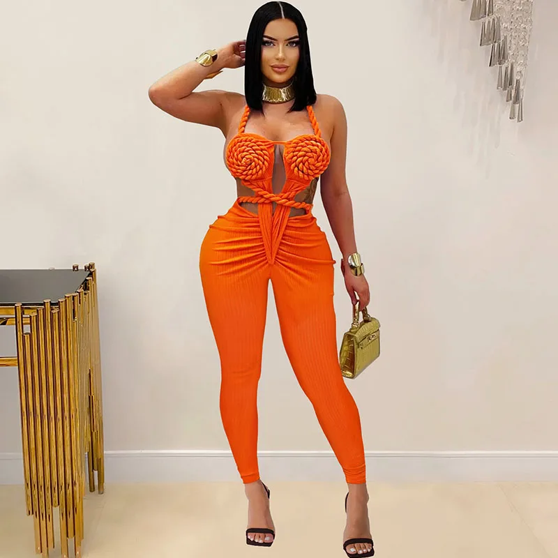 

Doyerl Sexy Hollow Out Bodycon Jumpsuits Woman One Piece Outfit Y2K Club Wear Party Ruched Sleeveless Ruched Rompers Overalls