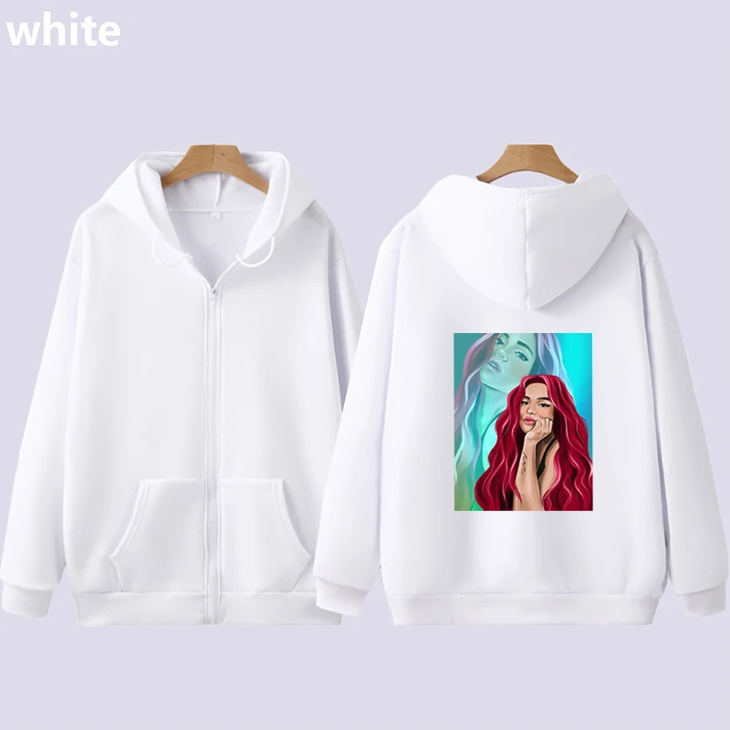 Rectangle Karol G With Red Hair Illustration Zipper Pullover Fashion Cartoon Print Gifts For Karol G Fans Hoodie Winter Clothing