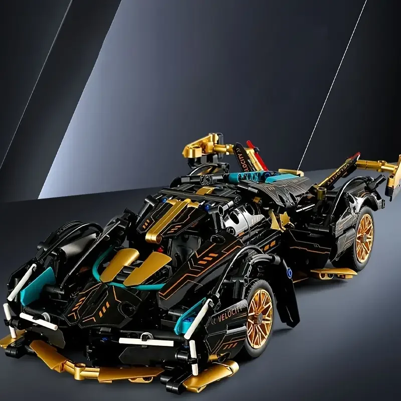 V12 블록 자동차 및 금색 액세서리 고급 데스크탑 나무 모델 자동차, 생일 선물 1690 슈퍼 블록 레이싱카