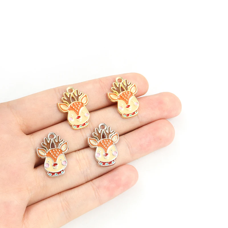 10pcs Cartoon Christmas Deer Enamel Charms Christmas Mood Decor DIY Holiday Necklace Bracelet Earrings Cute Reindeer Pendants