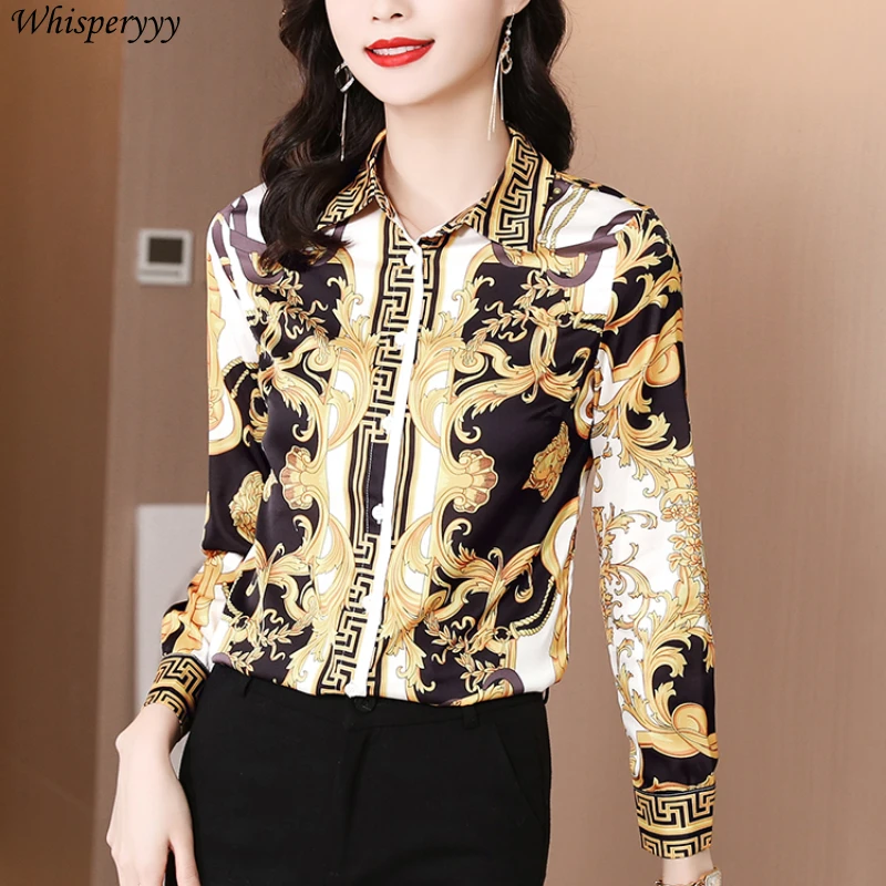 Printing Shirt Women's Fashion Turn-down Collar Long Sleeve Tops Female Spring Autumn Casual Single-breasted Blouse for Ladies