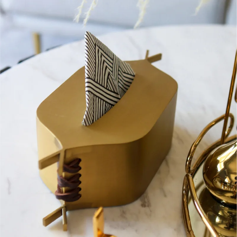 Modern light luxury stainless steel tissue box ornament model room villa home bedroom living room desktop soft packing paper box