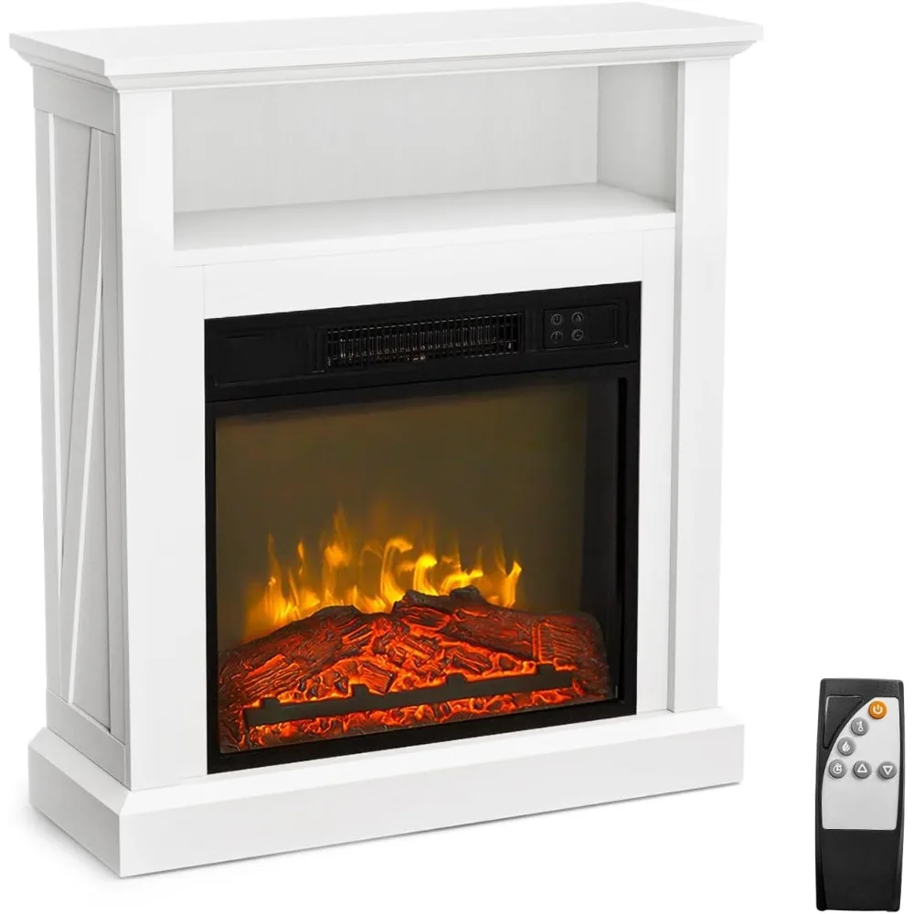 30 Inch ROVSUN Electric Fireplace with Mantel, Freestanding Heater, Remote Control, Timer, 6 Flame Effects, Adjustable Temperatu