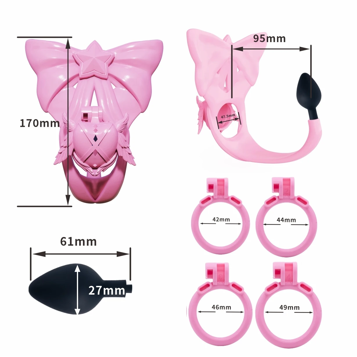 فراشة سحرية سيسي ذكر العفة قفص قفص القضيب مجرى البول المثيرة لعبة الجنس للرجال القضيب CB قفل عبودية المكونات الشرج مع 4 حلقات