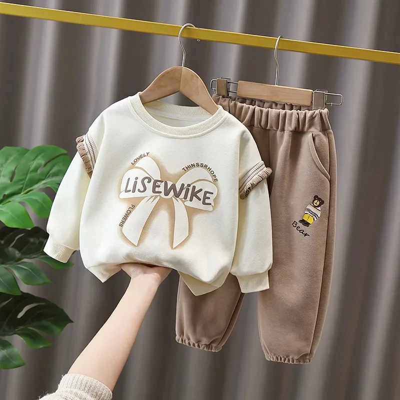 Children\'s Sweater Set Spring and Autumn New Girls\' Baby Cotton Long Sleeve Casual Sports Sweater Trouser Two Piece Set