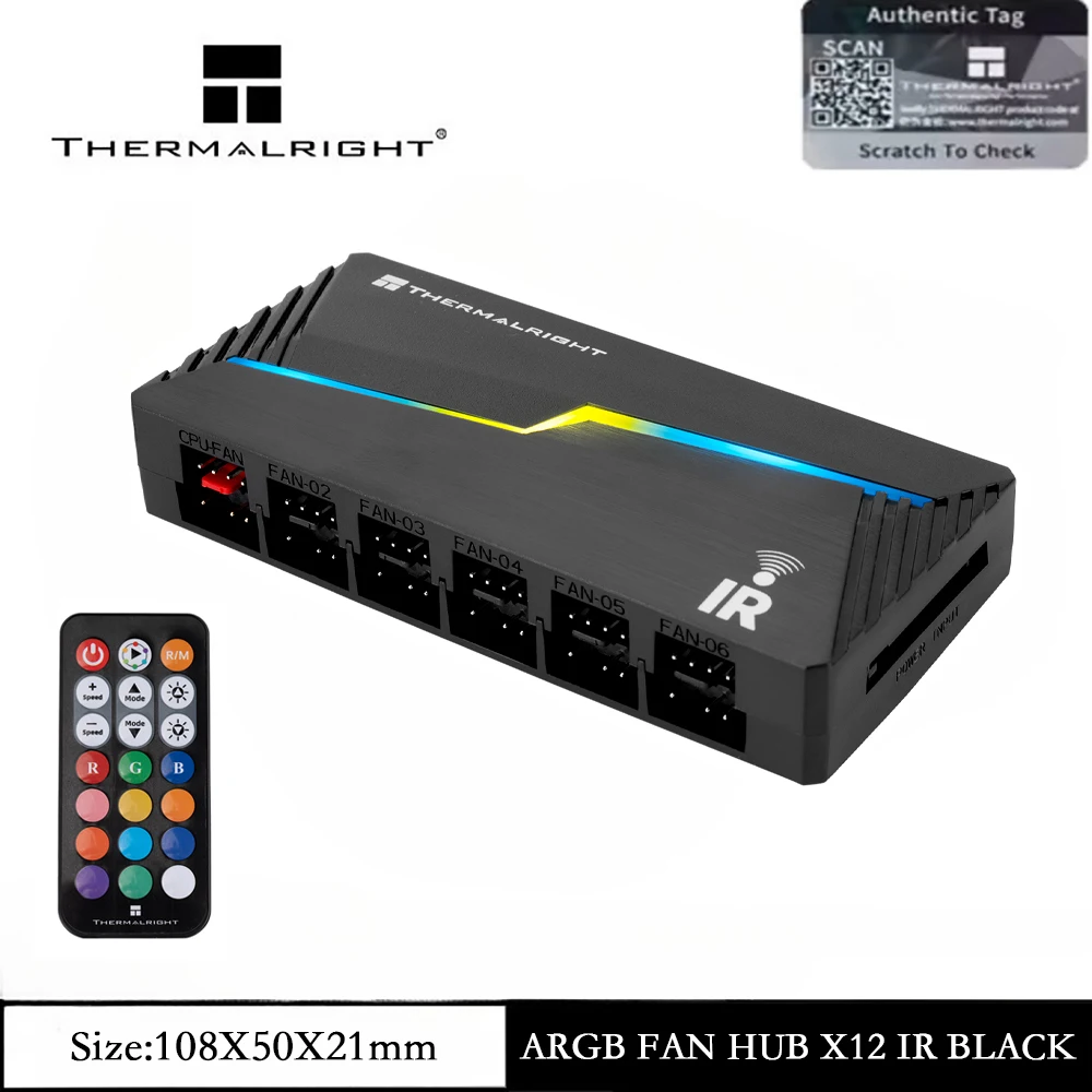 

Thermalright TL- ARGB AND FAN HUB X12 IR ШИМ-концентратор X12 для вентилятора, в комплекте пульт дистанционного управления, поддержка 4-контактного ШИМ + 3-контактного + 5 В ARGB