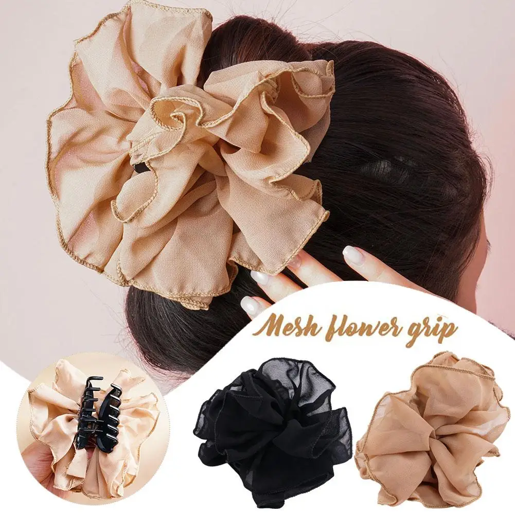 Fabric Floral Hair Claw Clips For Women Girl, Large Ribbon Mesh Claw Clip Hair Bow Nonslip Strong Jaw Clamps Hair Accessori S1V0