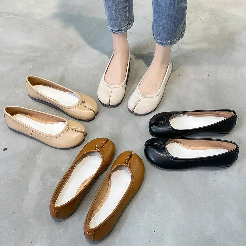 

luxury designer split toe low heels shoes woman bowtie mules leather moccasins Japanese style round heel tabi ninja pumps women