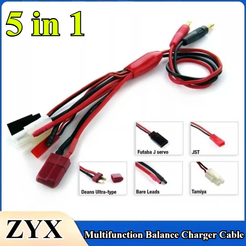 Multifunction Balance Charging 5 in 1 Cable Adapter 4.0mm Banana Plug to JST Futaba Tamiya Bare Leads T Plug For IMAX B6 Charger