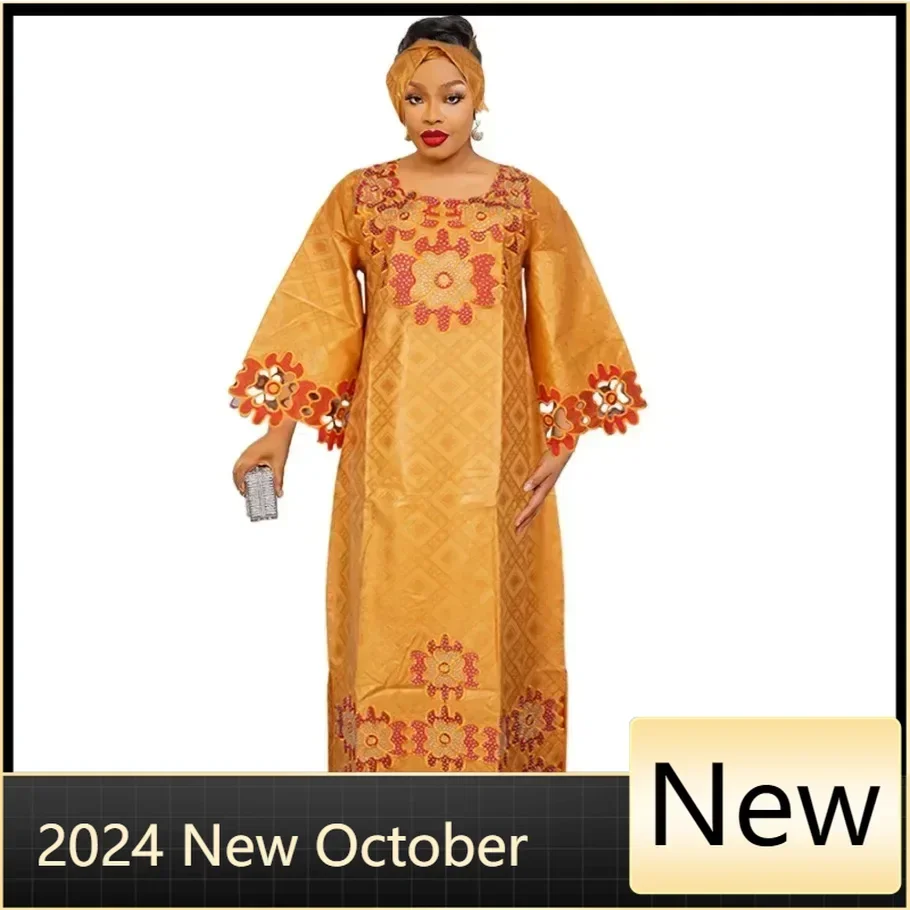 

Customized 2024 Plus Size African Clothes for Women New Dashiki Ankara Embroidery Polyester Evening Wedding Party Dresses with H