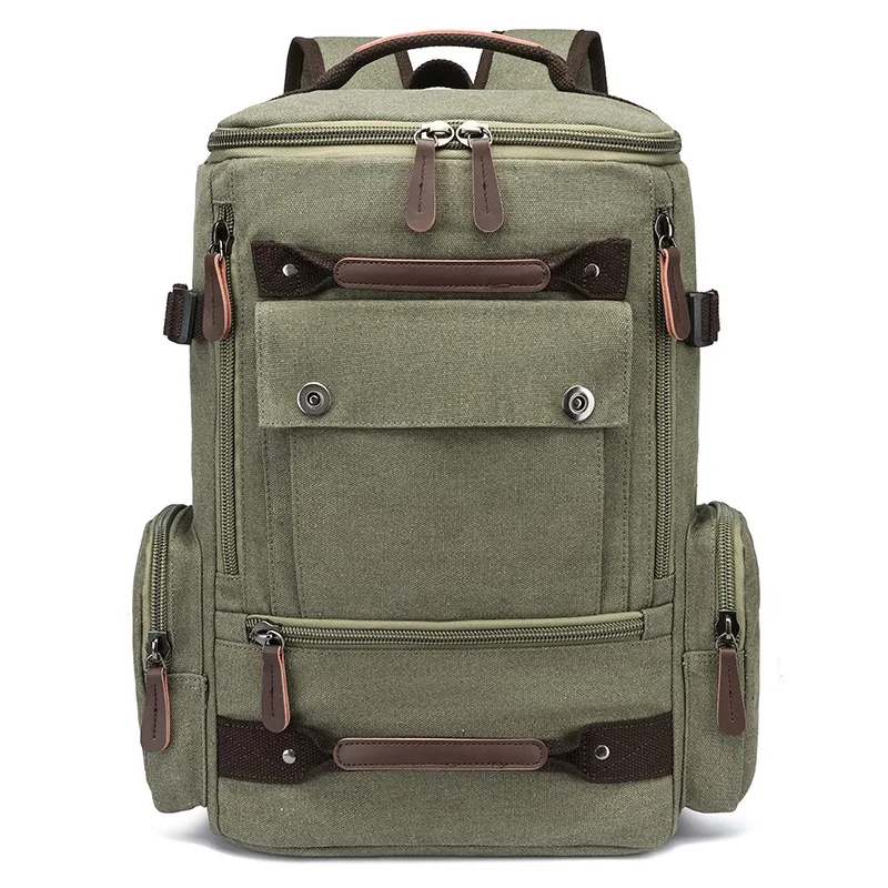 Casual Canvas Backpack Double Shoulder Traveling Business Trip Trendy People Multi-Functional Backpack round Barrel Style