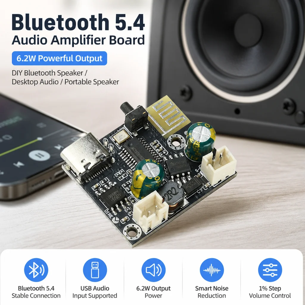 DC 3.7 5.0V BPM13 Plus Mono Amplifier Board BLUETOOTH 5.4 D Class Audio Module Type C Interface For Diy Speaker
