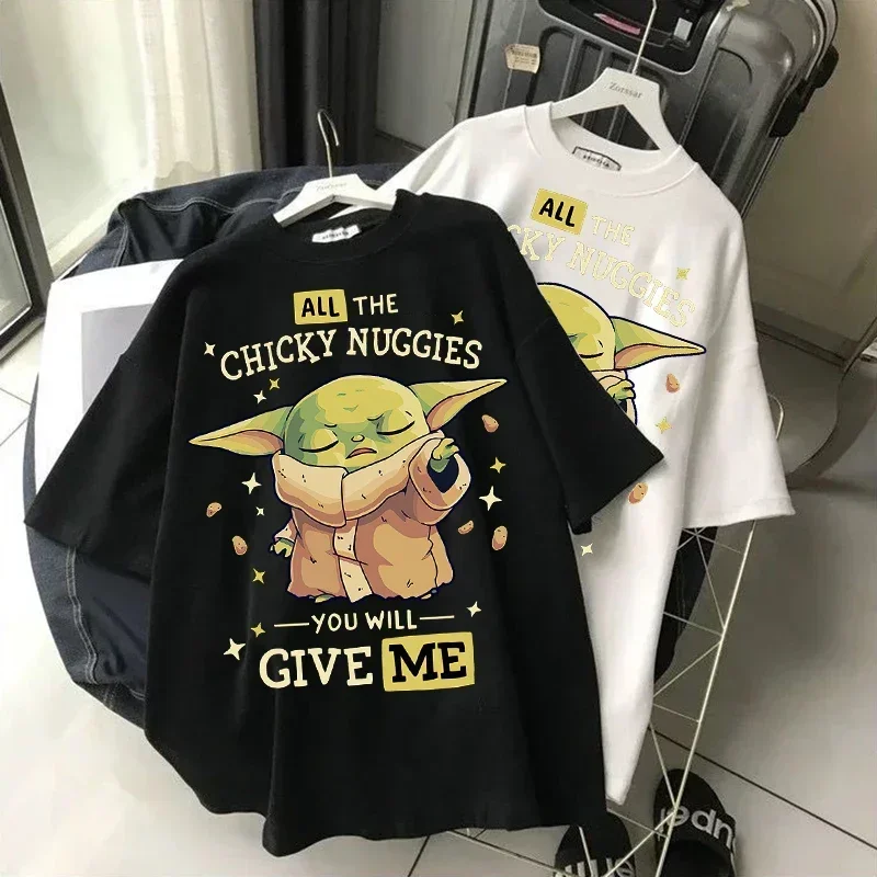 Women T-shirt Chic Fashion Cute Mandalorian Baby Yoda Cartoon Print Short Sleeve Tee Shirt Couple Unisex Harajuku Top Clothing