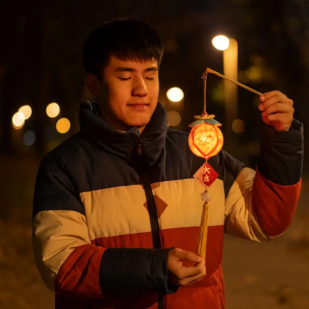 

Cartoon Chinese Style Lantern Handmade Blessing Words Handheld Lantern with Tassel Spring Festival Lantern Traditional Festival