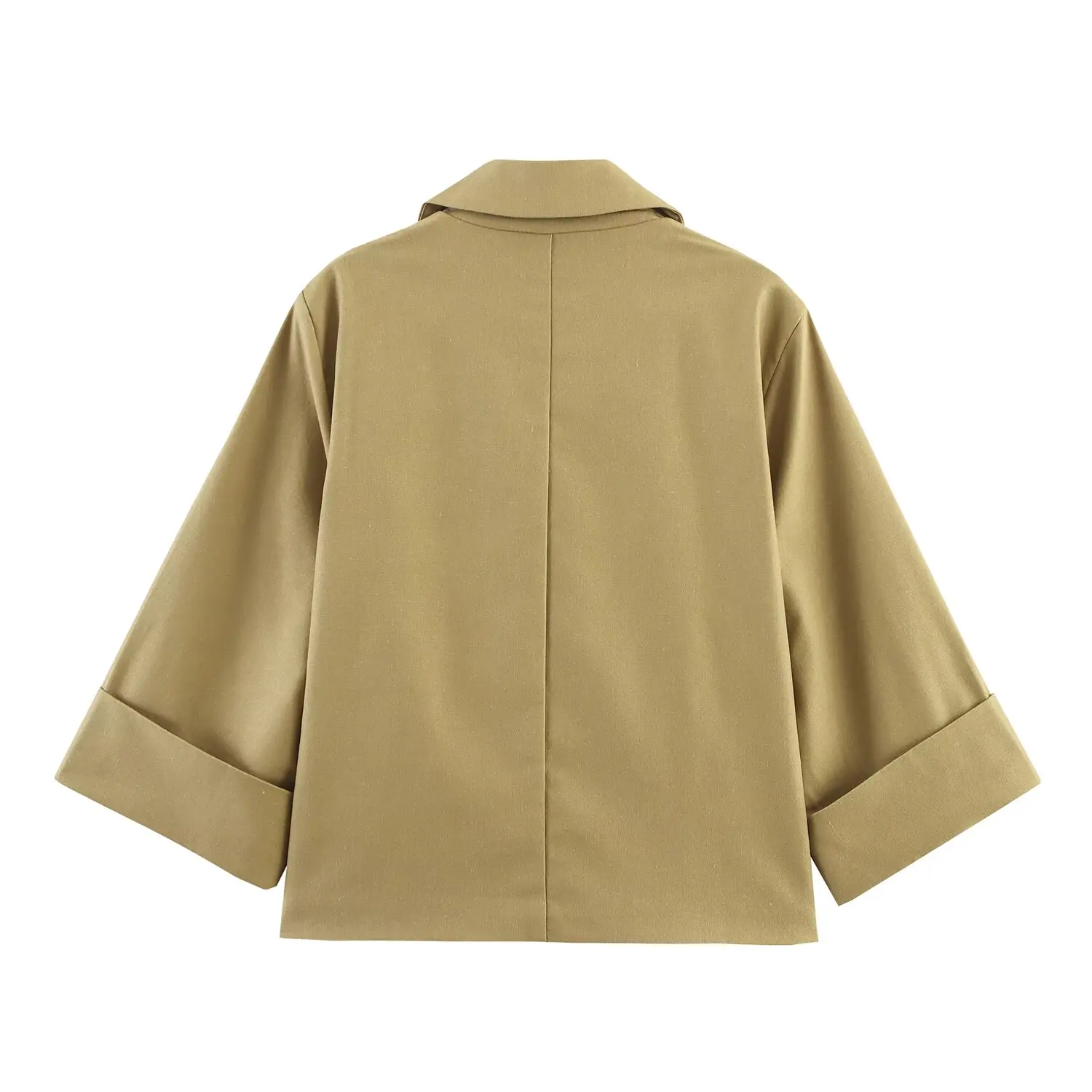 2025 donna autunno nuova moda casual stile pendolare misto lino giacca corta doppiopetto manica a tre quarti