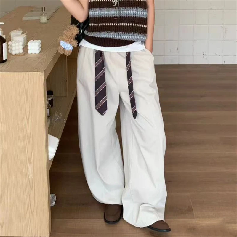 جديد خريف 2025 سراويل نسائية عالية الخصر واسعة الساق منحنية y2k تصميم حزام عالي الجودة ملابس عمل متعددة الجيوب سراويل أرضية