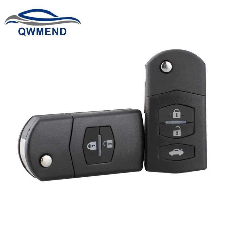 

QWMEND 2/3 Buttons Remote Car Key Fob Case Folding Flip Uncut Blade For MAZDA 2 3 5 6 RX8 MX5 Replacement