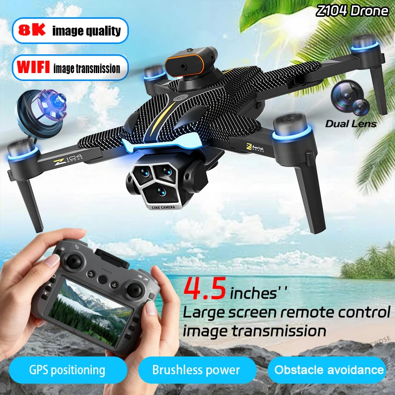 

Новый Z104 GPS Дрон Профессиональная камера 8K Воздушная FPV Щетка для предотвращения препятствий с большим экраном Пульт дистанционного управления Складной Дрон Игрушки