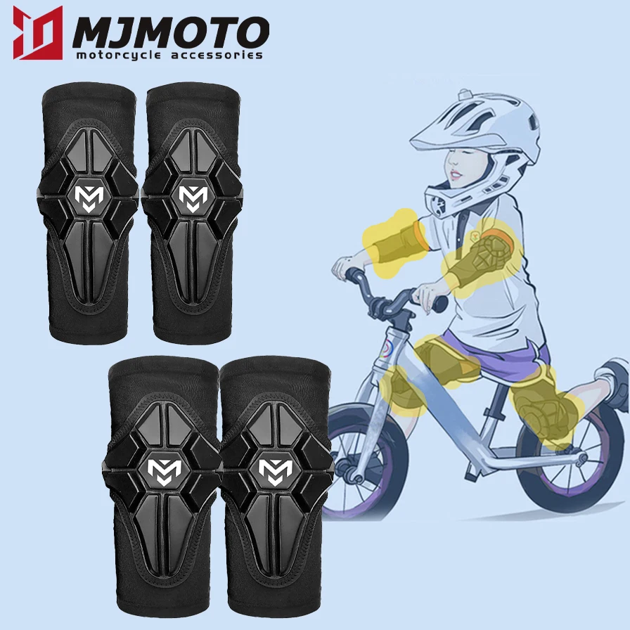 MJMOTO Children Motorcycle Knee Elbow pads Breathable Motocross Kid Kneepads Wear-resistant Motorbike Protective Gear BMX ATV