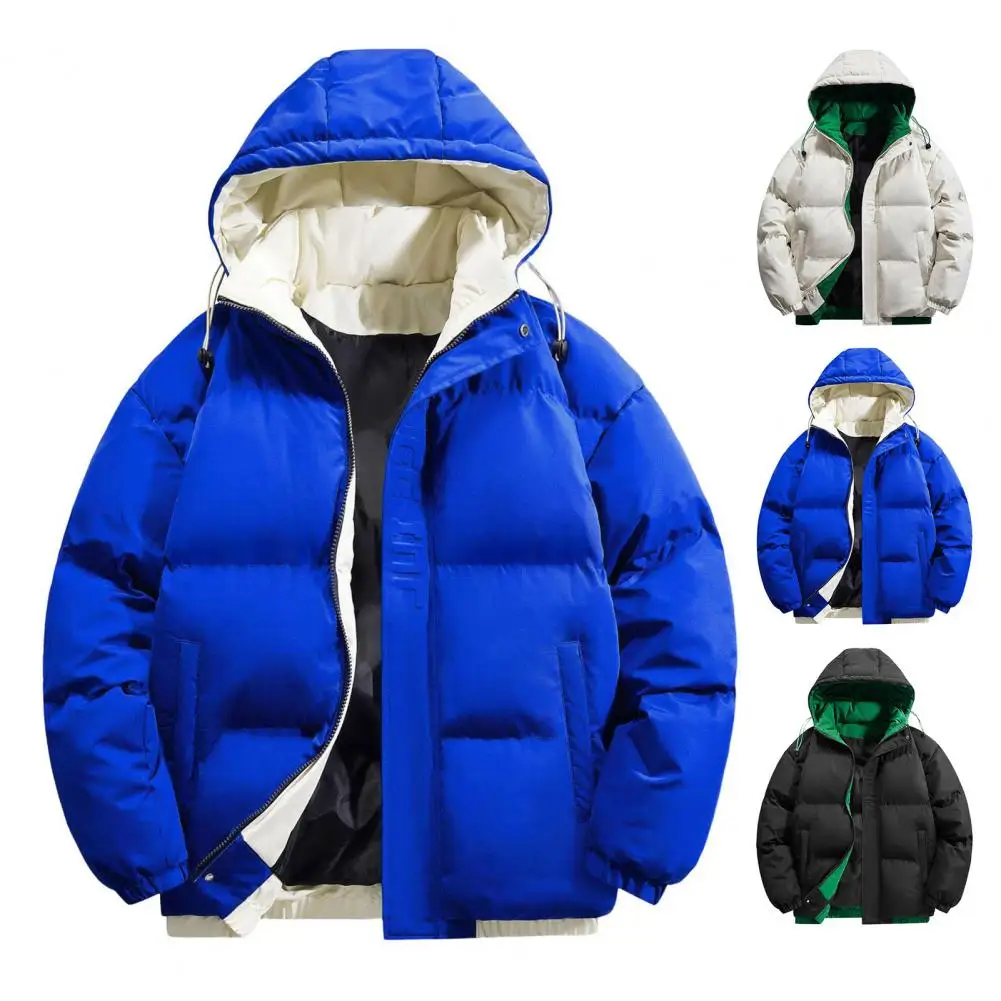 2024 New Men\'s Stand Collar Winter Coat Hooded Cotton Coat Thickened Warm Solid Color Fashion Street Men Parkas Coat Outwear