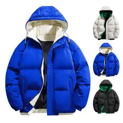 2024 New Men's Stand Collar Winter Coat Hooded Cotton Coat Thickened Warm Solid Color Fashion Street Men Parkas Coat Outwear