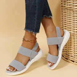 Women Summer Fashion Sandals 2023 Mesh Casual Fish Mouth Sports Sandals Large Size Flying Woven Flat Shoes Sandalias Mujer