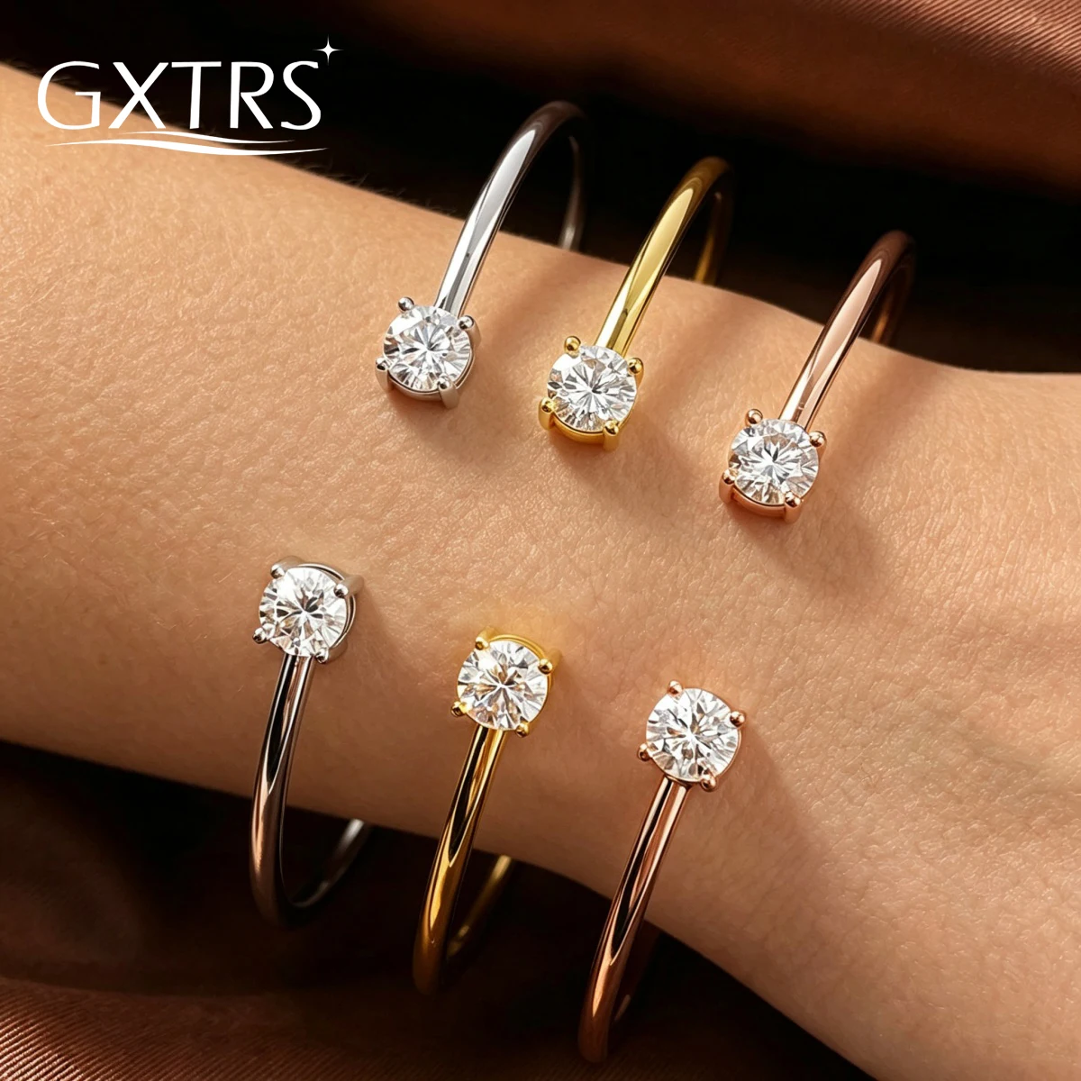GXTRS 5mm Full Moissanite Bangles For Women S925 Silver 2 Stone Adjustable Cuff Bracelets 18K Gold Plated Fine Jewelry Certified