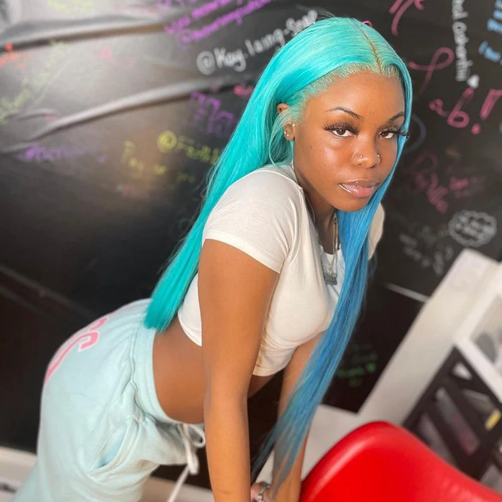 الضوء الأزرق مستقيم 13x6 الدانتيل الشفاف الجبهة خصلات الشعر المستعار الإنسان قبل قطعها البرازيلي الأزرق الداكن 13x4 الدانتيل الباروكات الأمامية للنساء